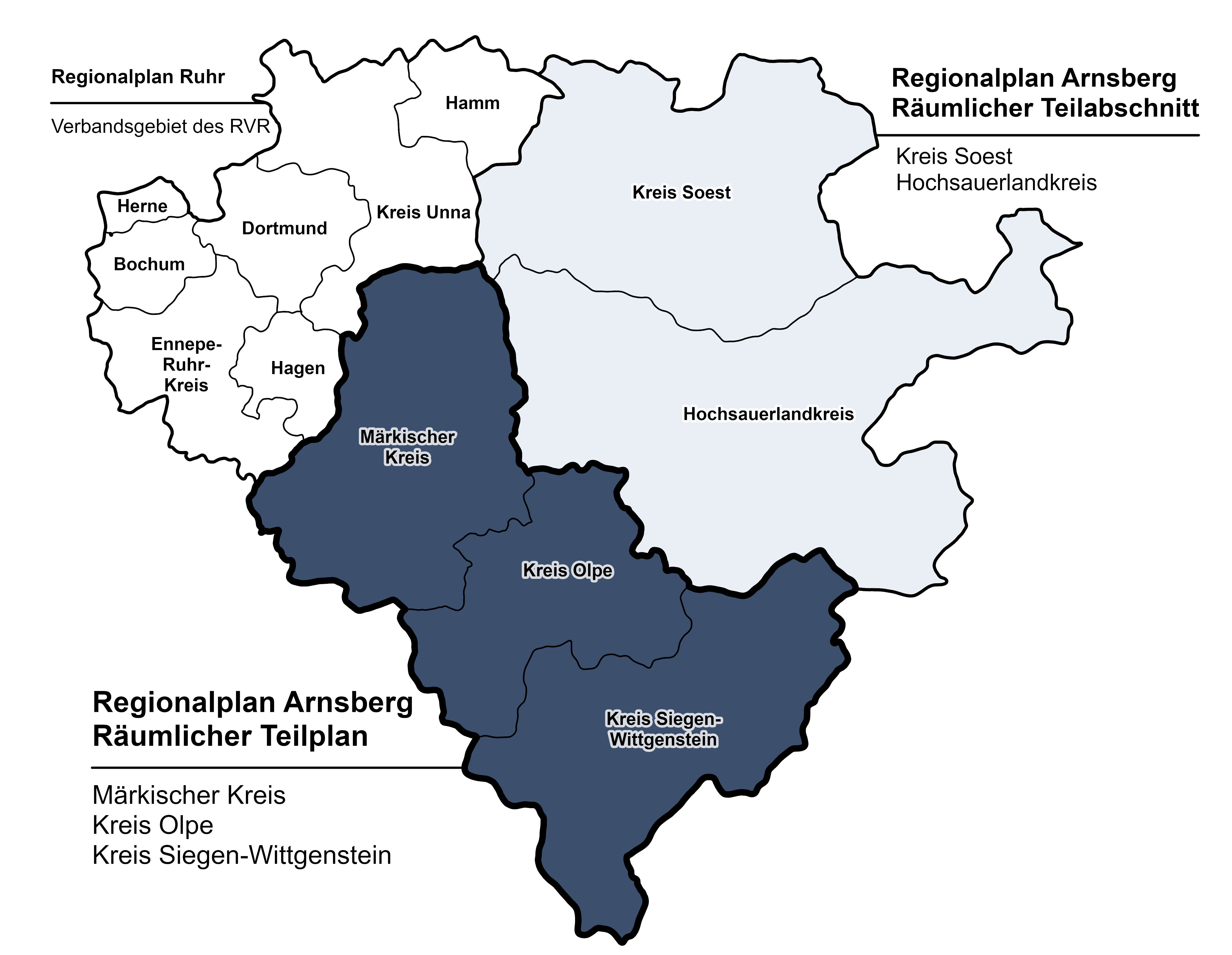 Abgebildet ist der Regionalplan Arnsberg - Räumlicher Teilplan Märkischer Kreis, Kreis Olpe, Siegen-Wittgenstein.