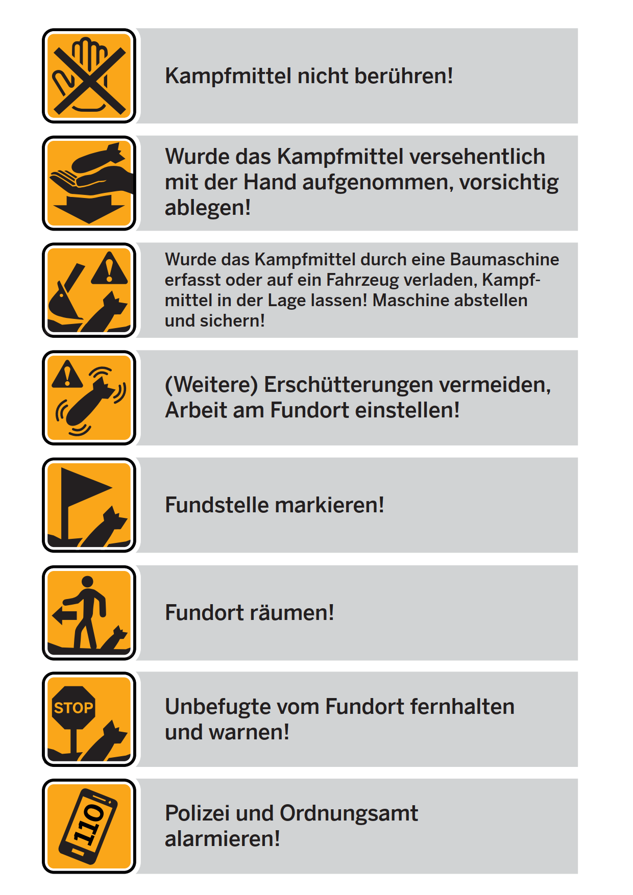 Verhaltensregeln beim zufälligen Fund von Kampfmitteln