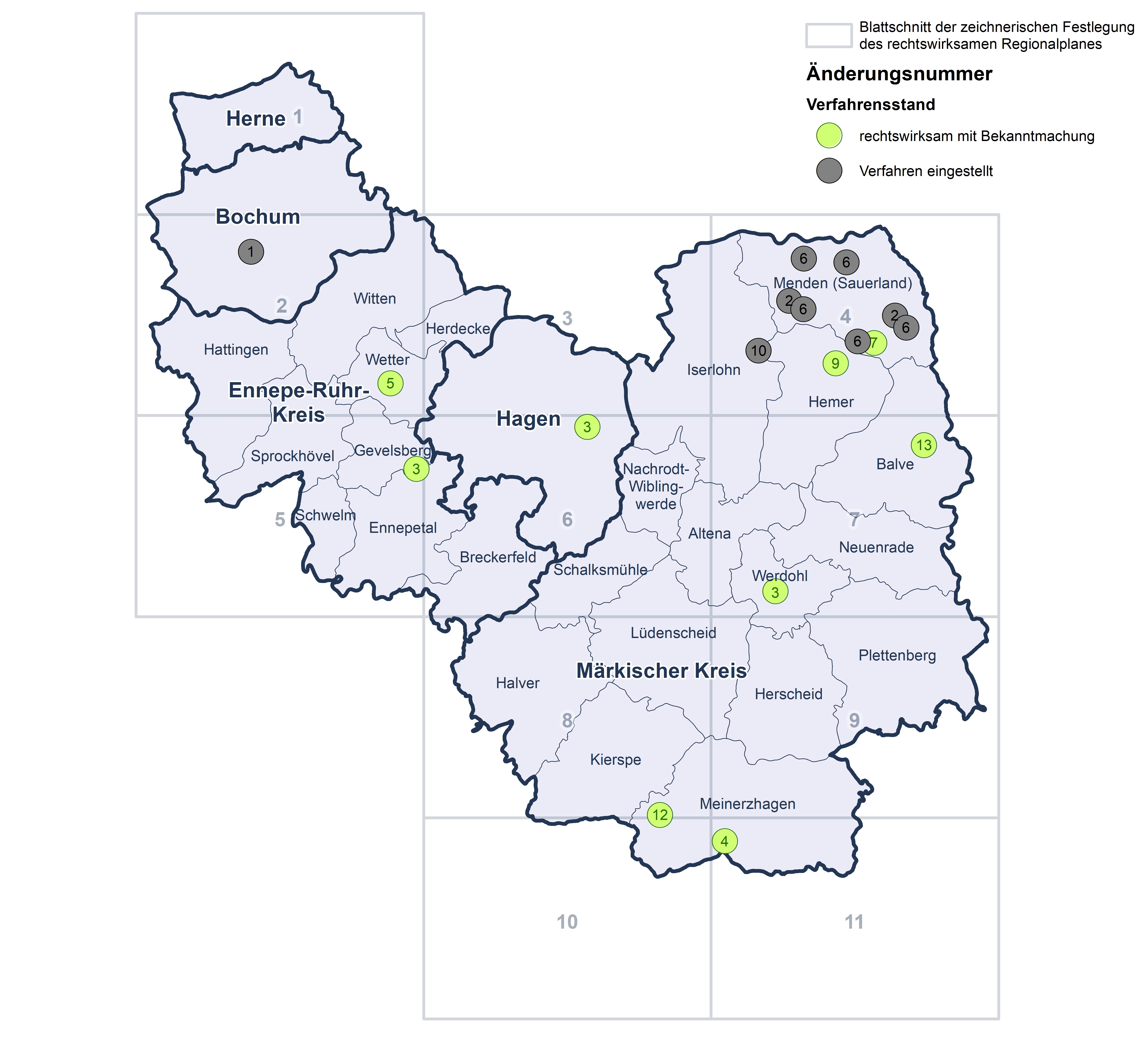 Gebietskarte Bochum, Ennepe-Ruhr-Kreis, Hagen, Herne und Märkischer Kreis
