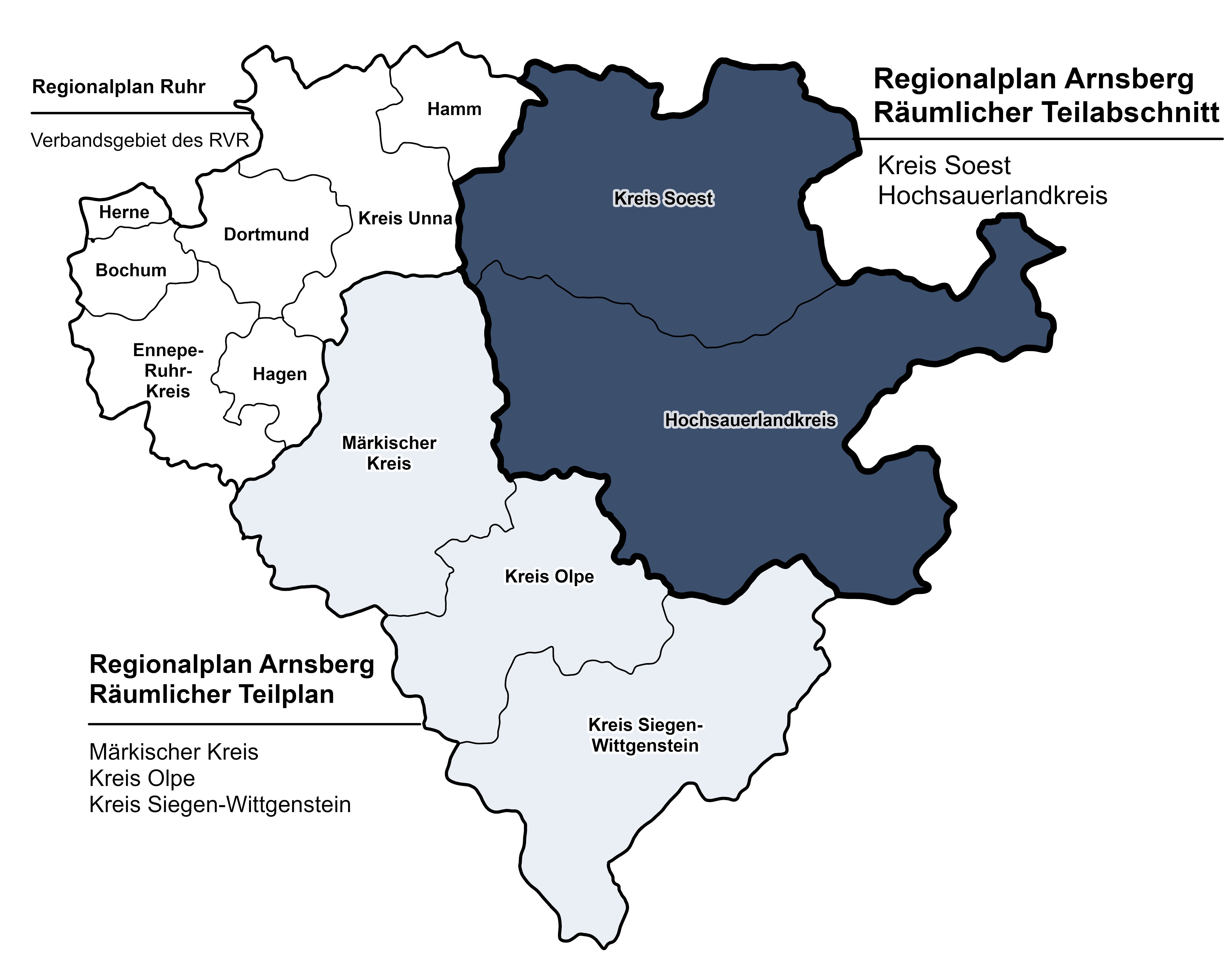 Abgebildet ist der Regionalplan Arnsberg - Räumlicher Teilabschnitt Kreis Soest und Hochsauerlandkreis.