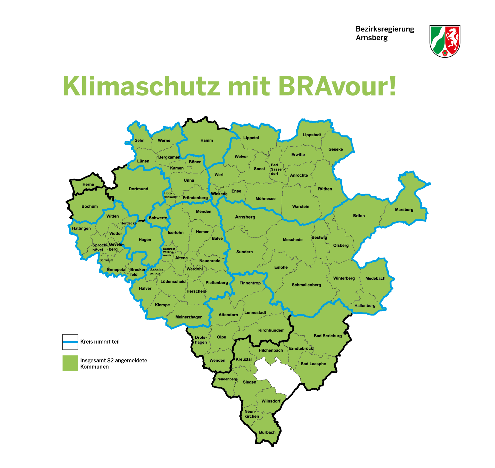 Teilnehmende Kommunen an der Klimakampagne im Regierungsbezirk Arnsberg