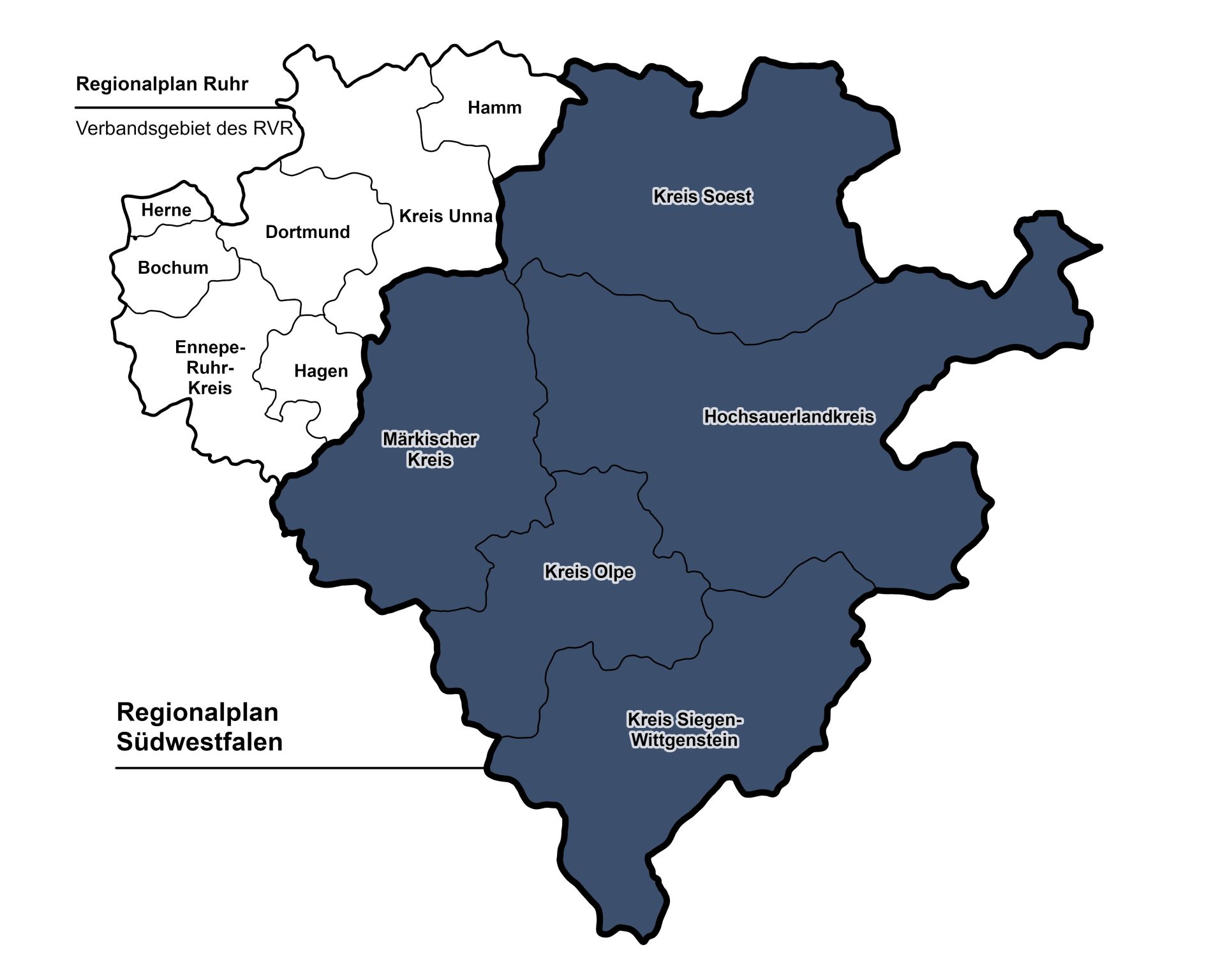 Abgebildet ist eine Übersicht des Regionalplans Südwestfalen.