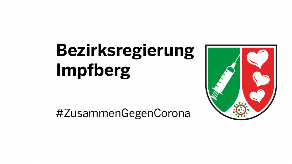 Logo der Bezirksregierungs Arnsberg abgewandelt zu Bezirksregierung Impfberg mit dem Hashtag ZusammenGegenCorona