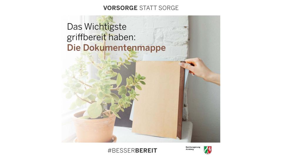 Abgebildet sind eine Dokumentenmappe und der Text "Das Wichtigste griffbereit haben: Die Dokumentenmappe"