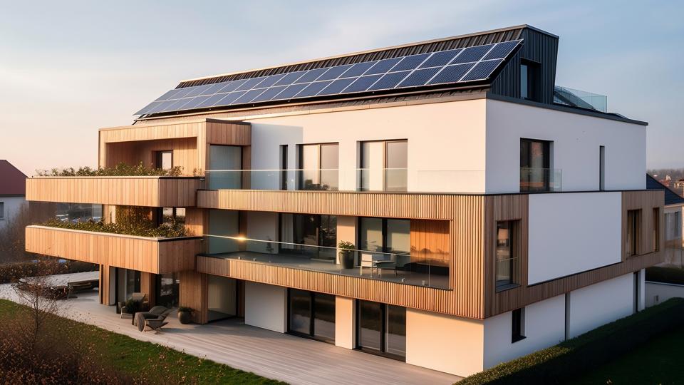 Neubau mit solar Paneelen auf dem Dach