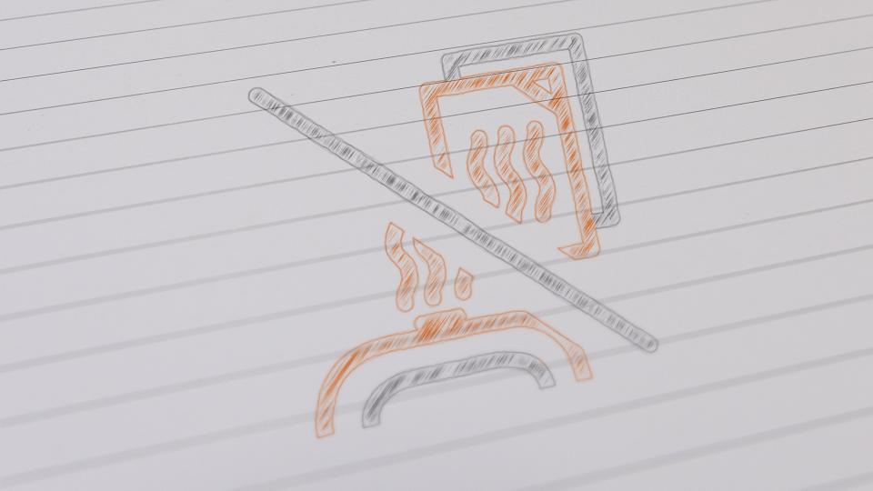 Zeichnung einer Leitung von der Wärme aufsteigt und zwei Blätter Papier