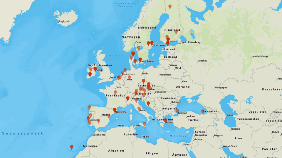 Europakarte mit Pins