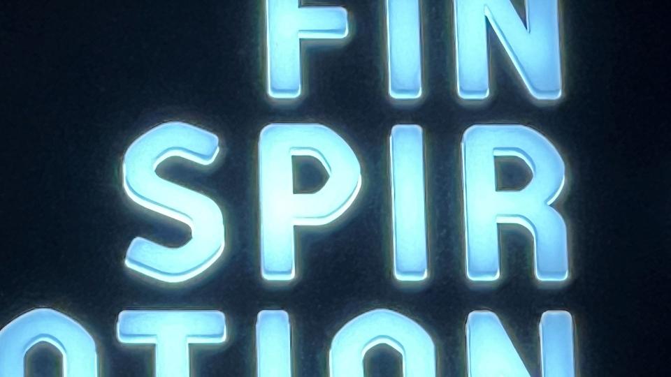 Abgebildet ist das Wort "Finspiration" in blauer Schrift auf schwarzem Hintergrund.