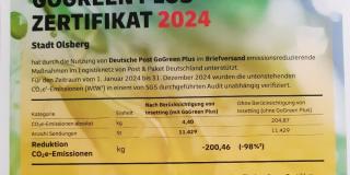 Abgebildet ist das „GoGreen Plus Zertifikat 2024“ für Umweltschutz.