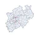 Karte von NRW auf der alle Kommunalen Integrationszentren abgebildet sind