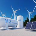3D gerenderte Wasserstofftanks, Solapanele und Windkraftanlagen