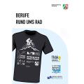 Abgebildet ist das Deckblatt zu "Berufe rund ums Rad". Zu sehen ist ein schwarzes T-Shirt, auf dem viele Sponsoren abgebildet sind. 